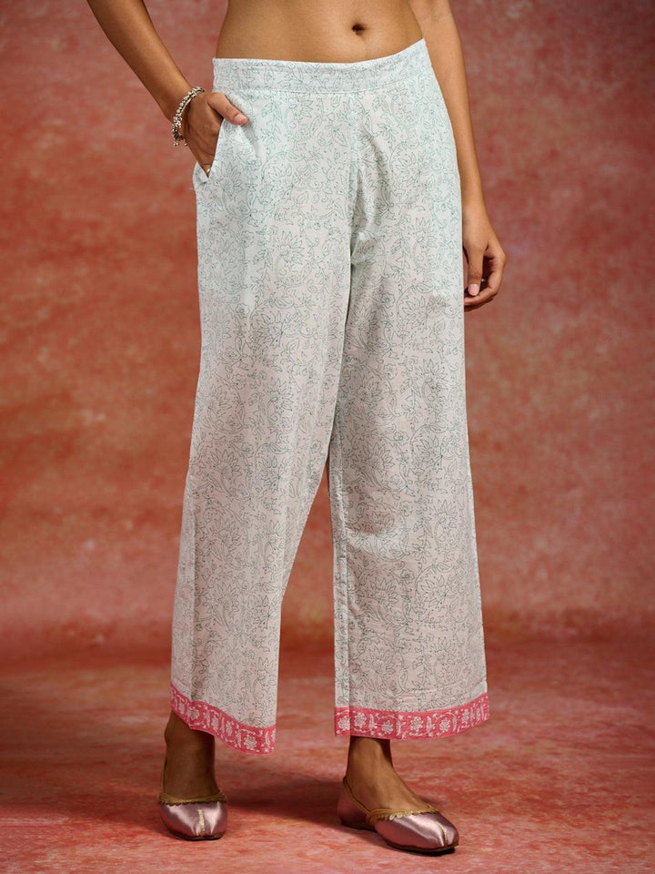Peach Printed Cotton A-Line Kurta With Palazzos & Dupatta