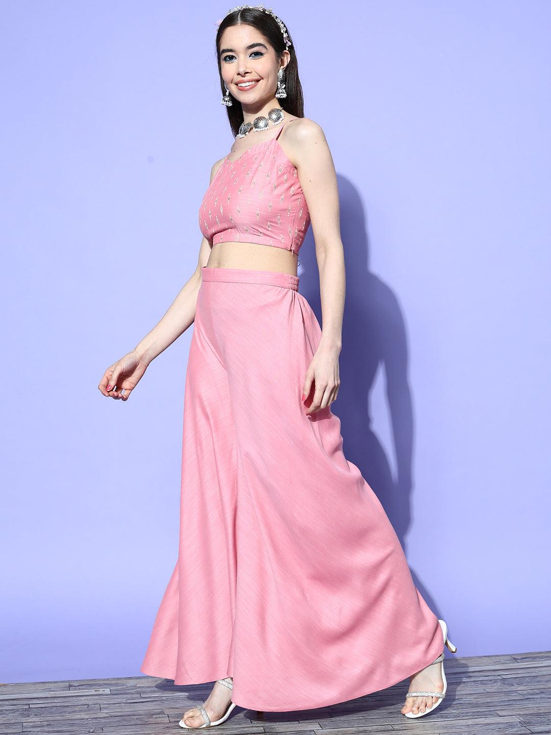 Pink Self Design Silk Blend Co-Ords - ShopLibas 
