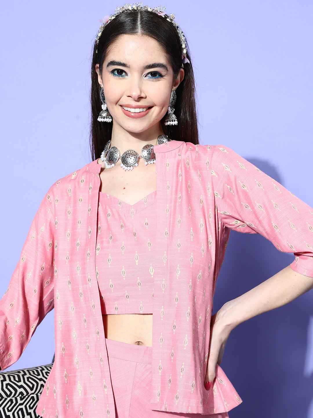 Pink Self Design Silk Blend Co-Ords - ShopLibas 