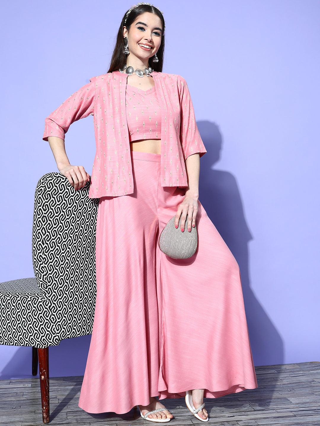 Pink Self Design Silk Blend Co-Ords - ShopLibas 
