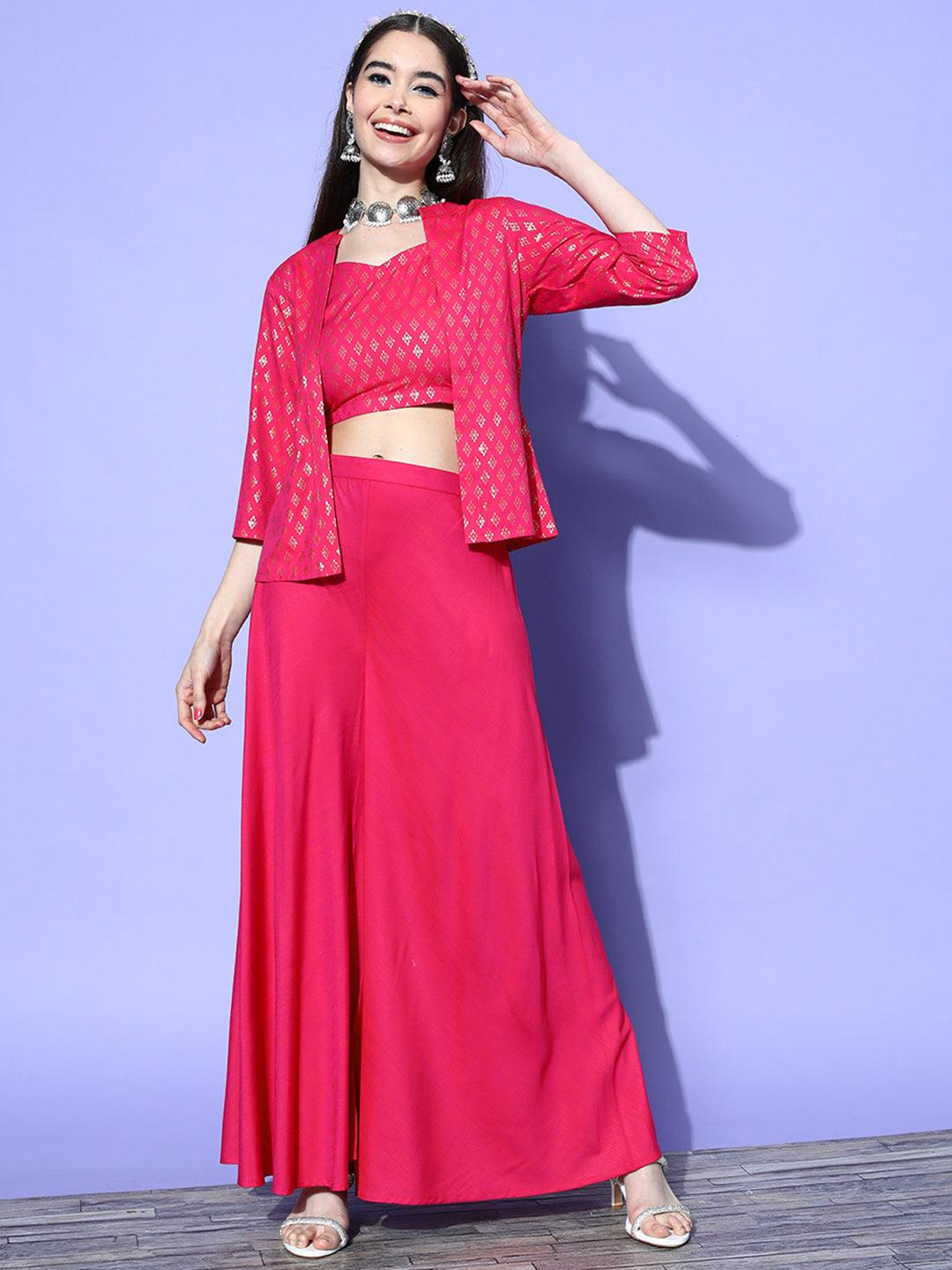 Fuchsia Self Design Silk Blend Co-Ords - ShopLibas 