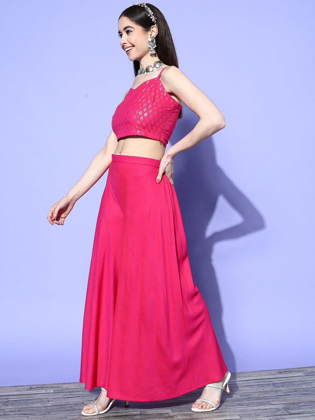 Fuchsia Self Design Silk Blend Co-Ords - ShopLibas 