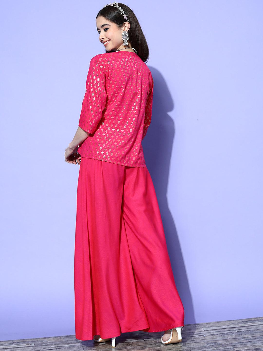 Fuchsia Self Design Silk Blend Co-Ords - ShopLibas 