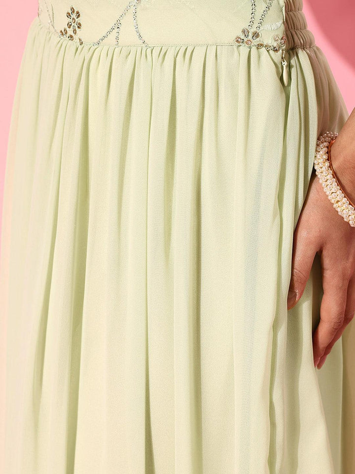 Green Embellished Georgette Lehenga Choli - ShopLibas