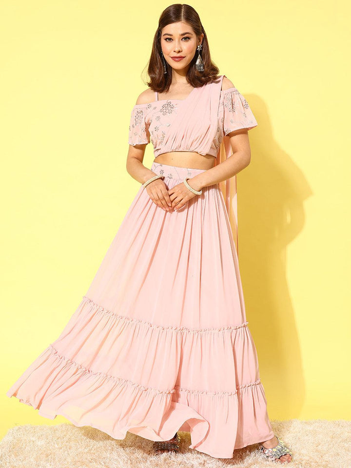 Pink Embellished Georgette Lehenga Choli
