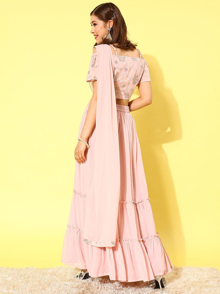 Pink Embellished Georgette Lehenga Choli