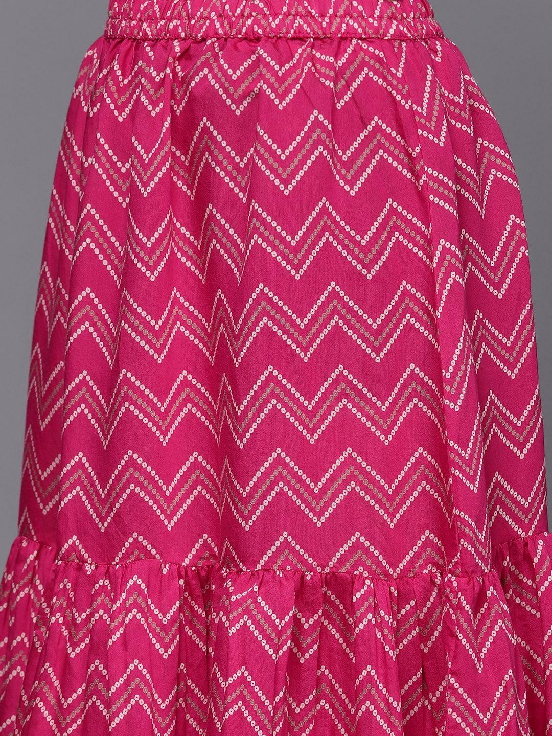 Magenta Yoke Design Silk Blend Straight Kurta With Skirt & Dupatta - ShopLibas 