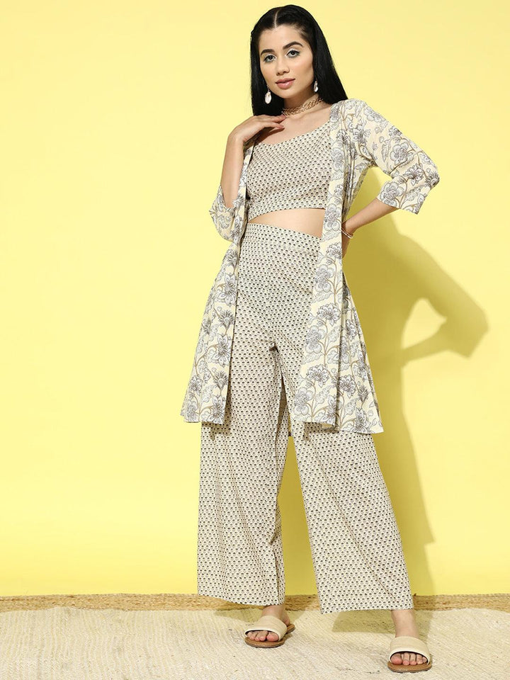 Yellow Printed Cotton 3 Piece Co-Ords