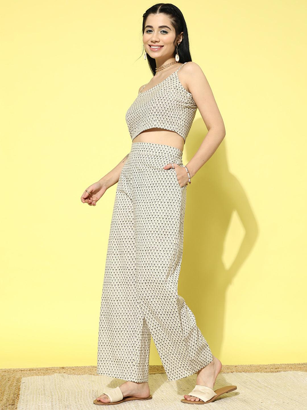 Yellow Printed Cotton Top With Palazzos & Shrug - ShopLibas 