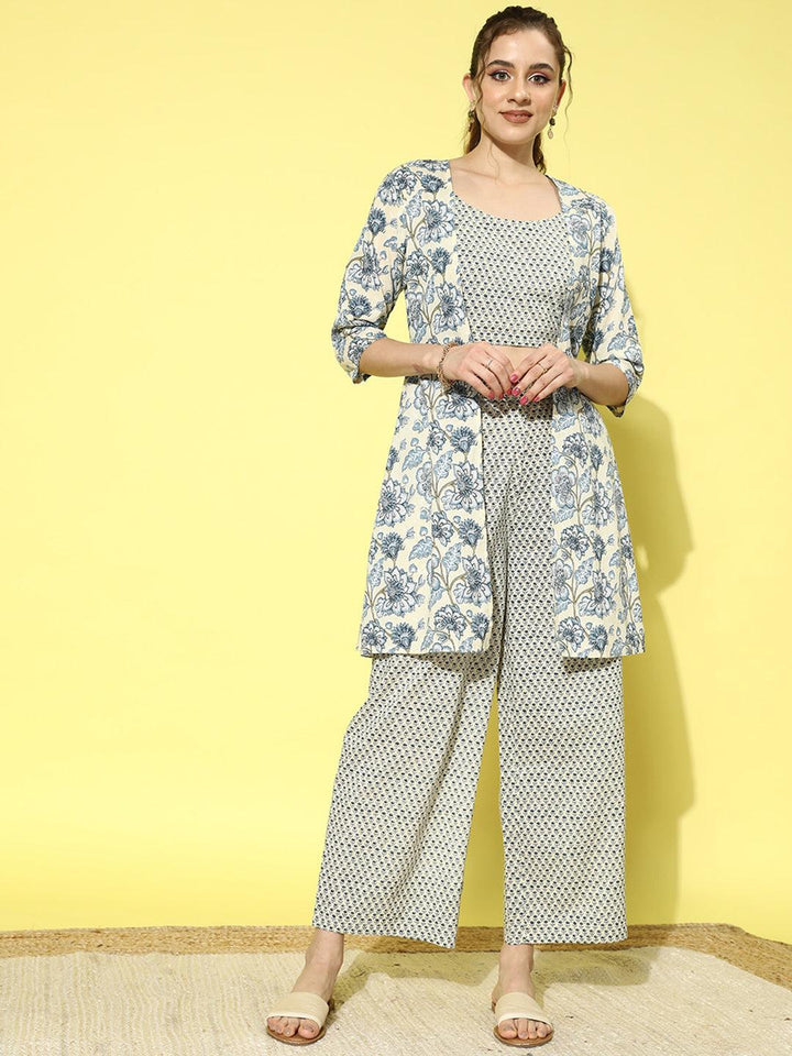 Yellow Printed Cotton 3 Piece Co-Ords