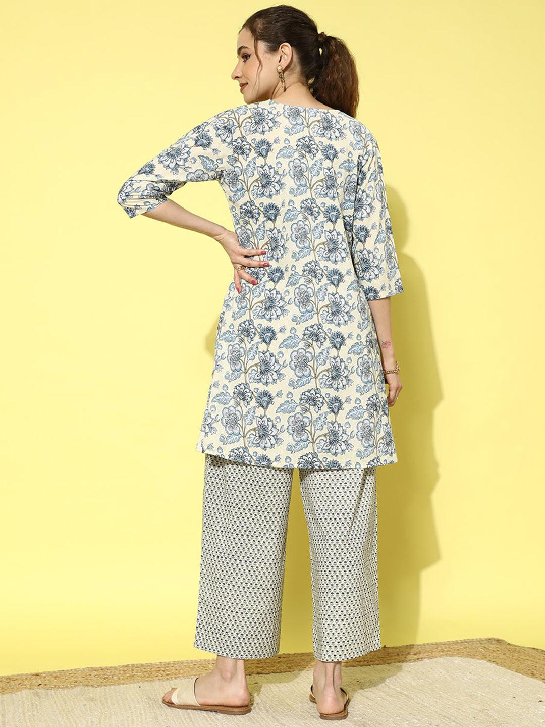 Yellow Printed Cotton Top With Palazzos & Shrug - ShopLibas 