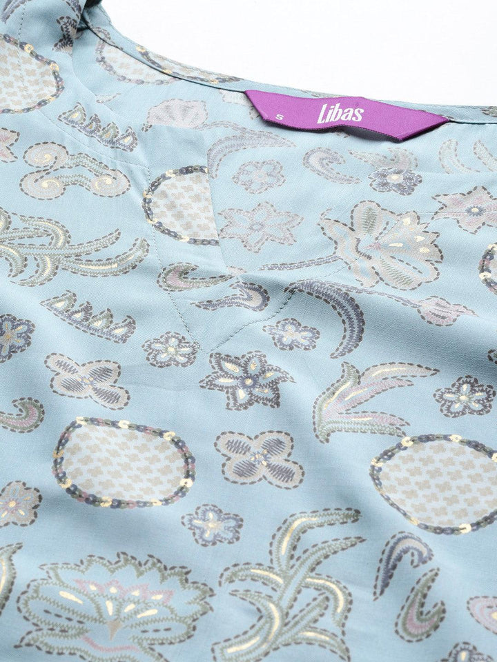 Blue Printed Silk Blend Co-Ords