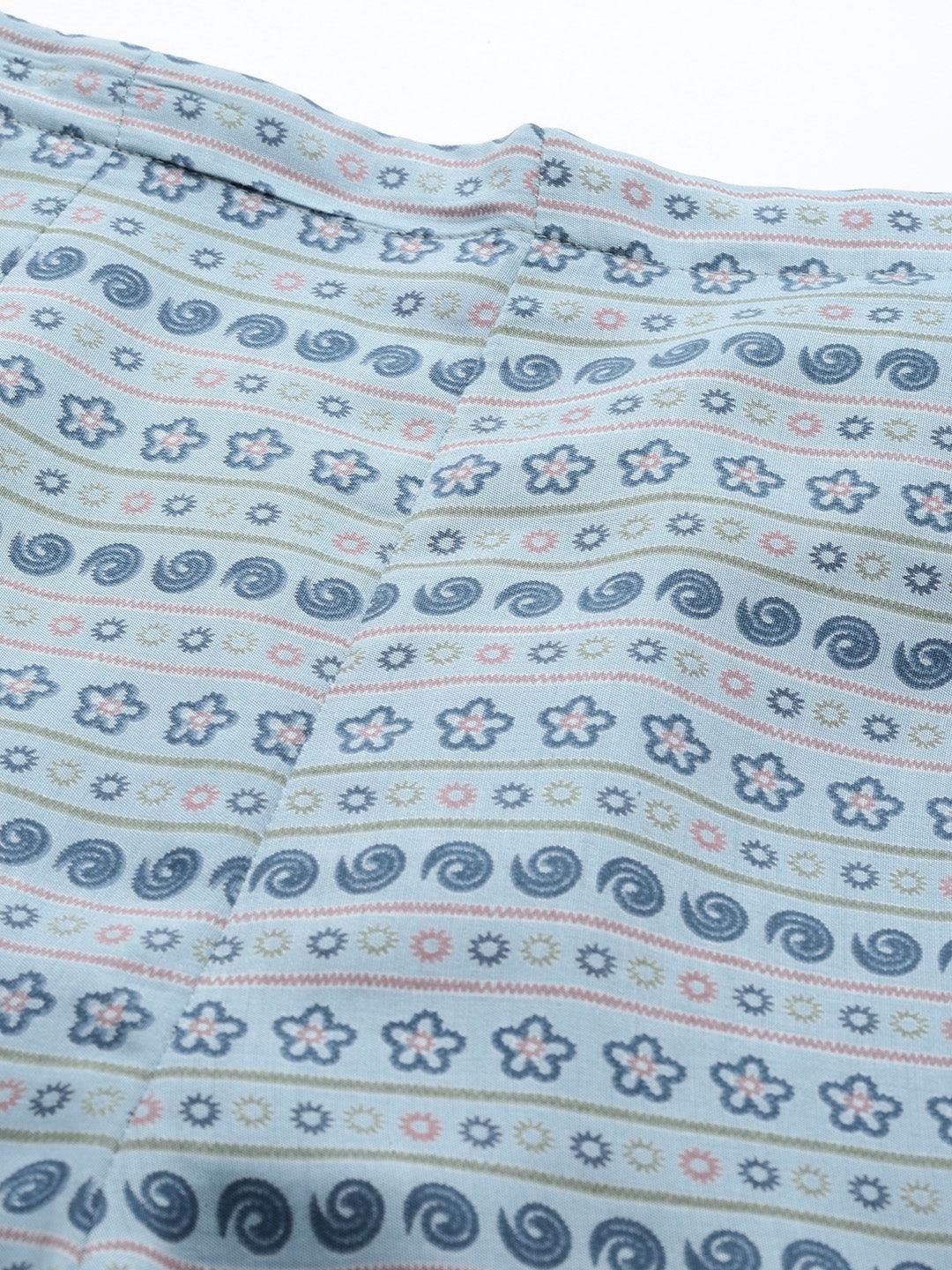 Blue Printed Silk Blend Co-Ords - ShopLibas 