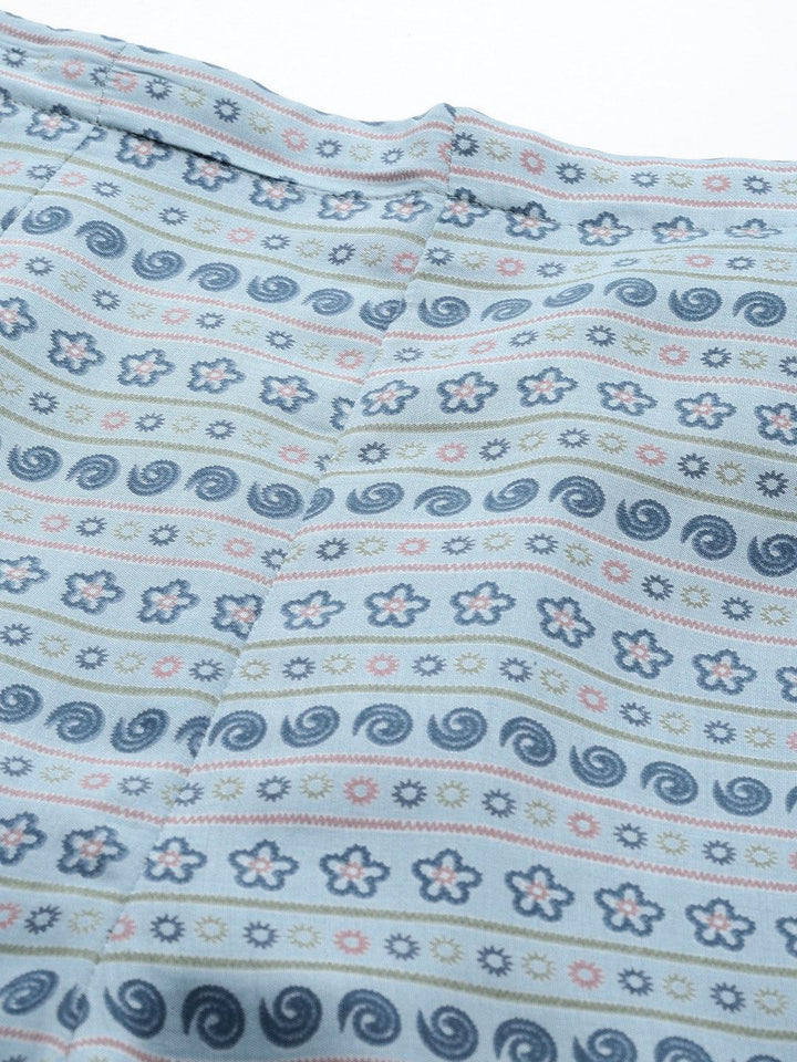 Blue Printed Silk Blend Co-Ords