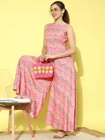 Pink Printed Rayon Jumpsuit - ShopLibas