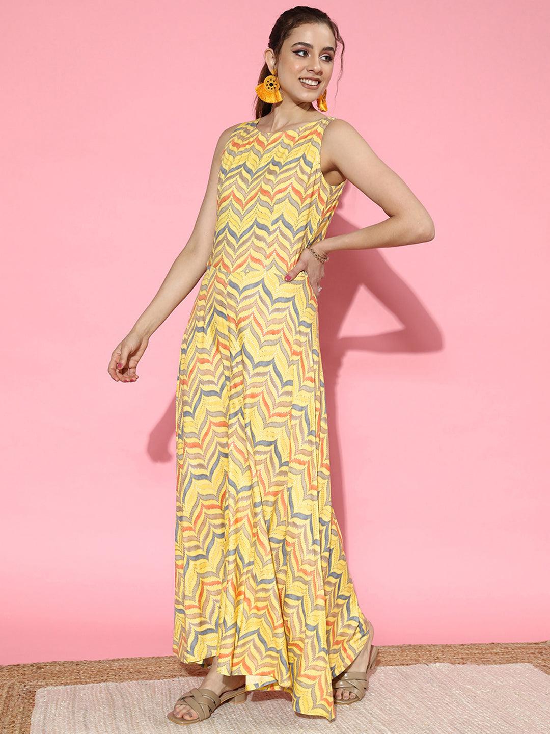 Yellow Printed Rayon Jumpsuit - ShopLibas