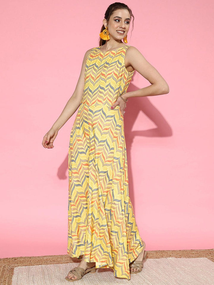 Yellow Printed Rayon Jumpsuit - ShopLibas