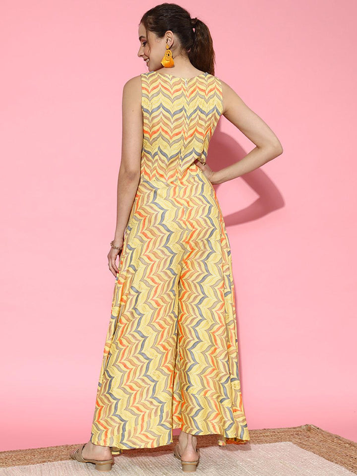 Yellow Printed Rayon Jumpsuit - ShopLibas