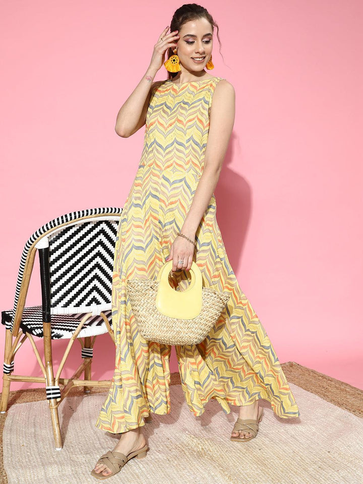Yellow Printed Rayon Jumpsuit - ShopLibas