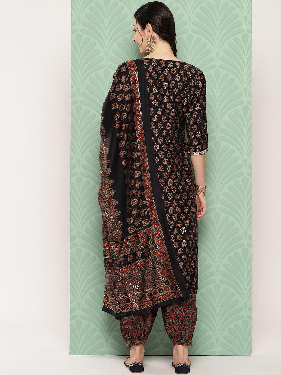 Blue Printed Silk Blend Straight Kurta With Salwar & Dupatta - ShopLibas
