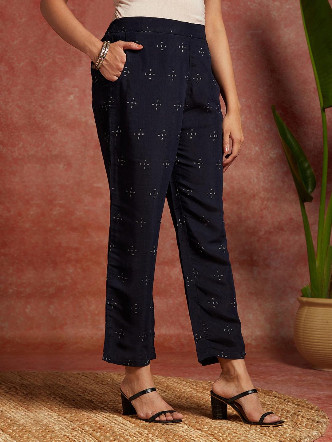 Blue Printed Silk Blend Straight Kurta With Trousers & Dupatta - ShopLibas