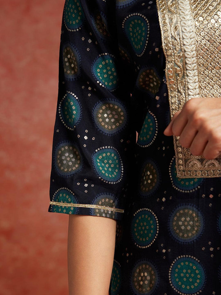 Blue Printed Silk Blend Straight Kurta With Trousers & Dupatta - ShopLibas