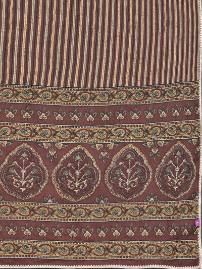 Brown Printed Cotton Straight Kurta With Trousers and Dupatta - ShopLibas