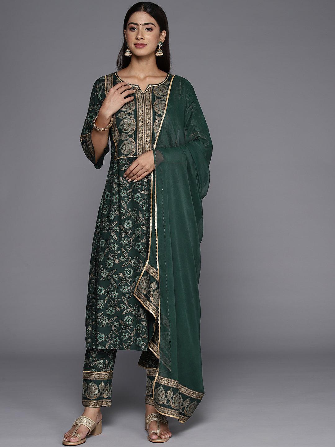 Green Printed Rayon A-Line Kurta - ShopLibas