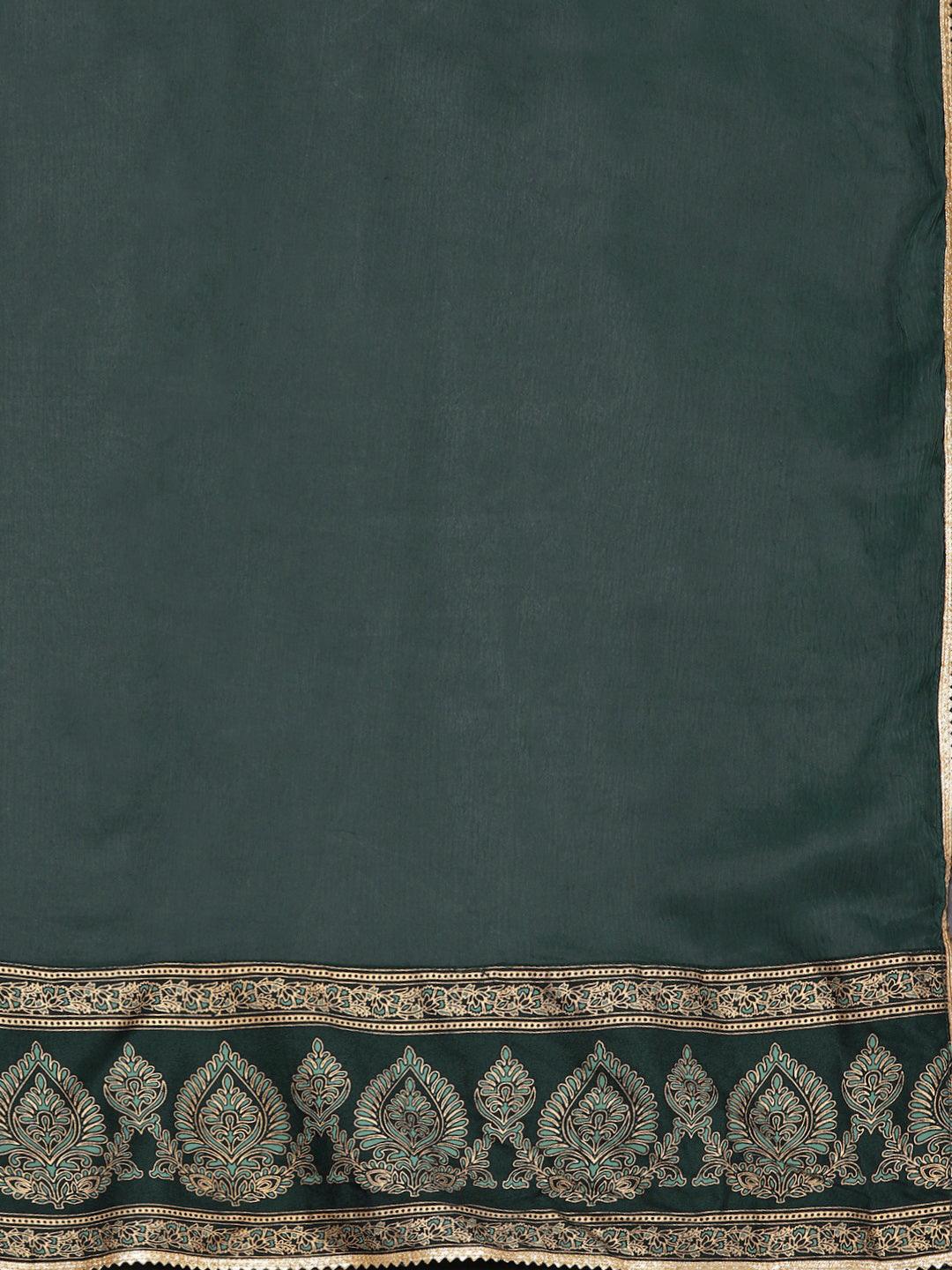 Green Printed Rayon A-Line Kurta - ShopLibas 