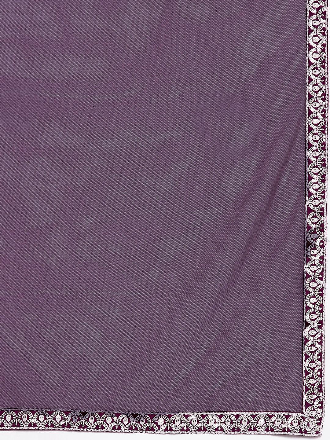 Wine Embroidered Georgette Anarkali Kurta With Trousers & Dupatta - ShopLibas