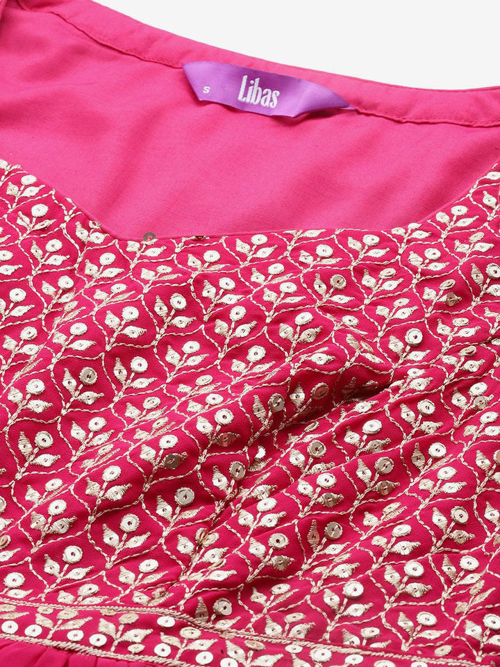Pink Embroidered Georgette Anarkali Kurta With Trousers & Dupatta - ShopLibas