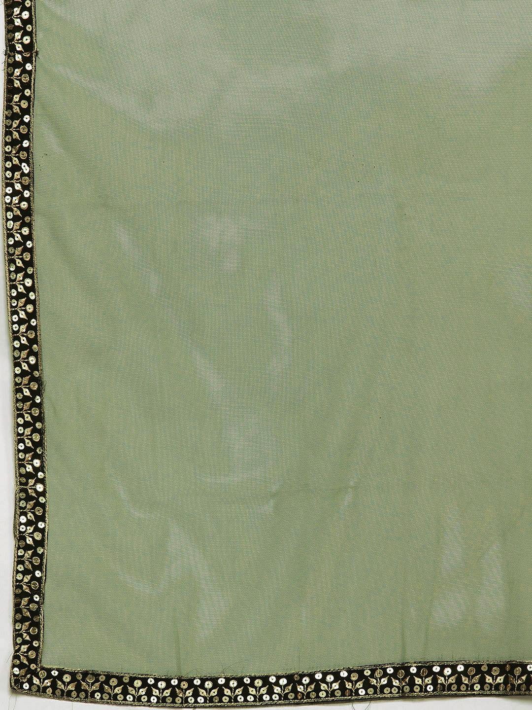 Olive Embroidered Georgette Anarkali Kurta With Trousers & Dupatta - ShopLibas
