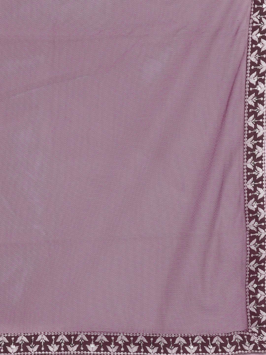 Mauve Embroidered Georgette Anarkali Kurta With Trousers & Dupatta - ShopLibas