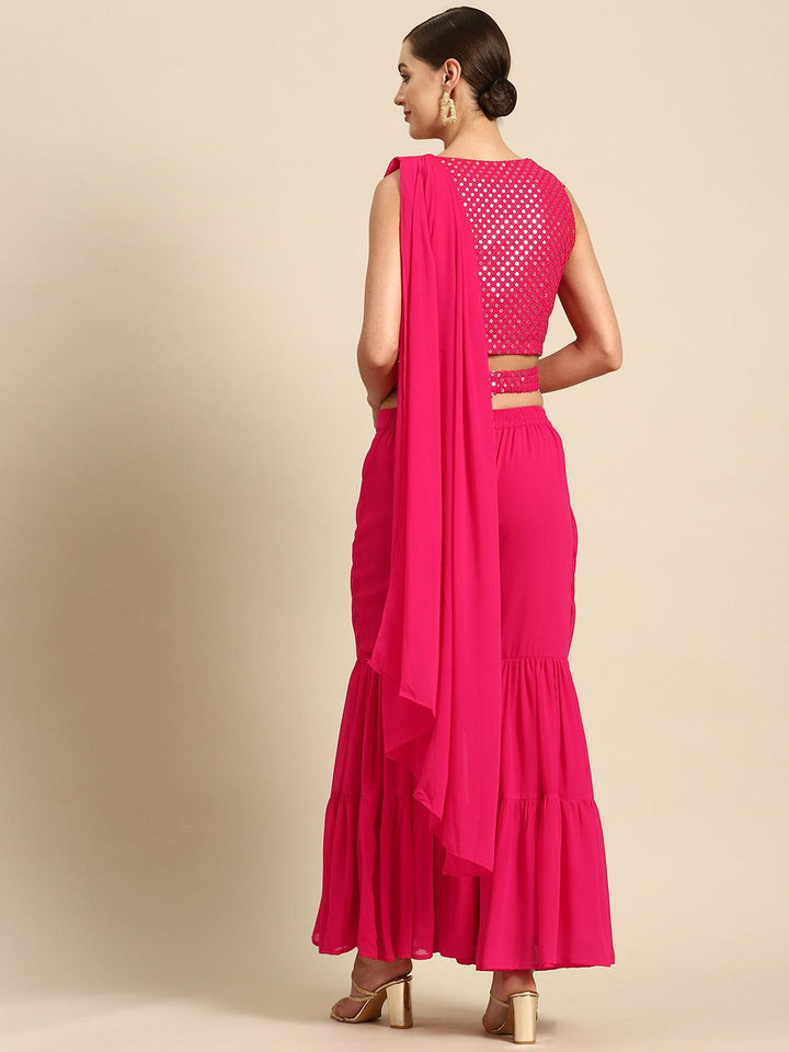 Pink Embellished Georgette Ready to Wear Saree - ShopLibas