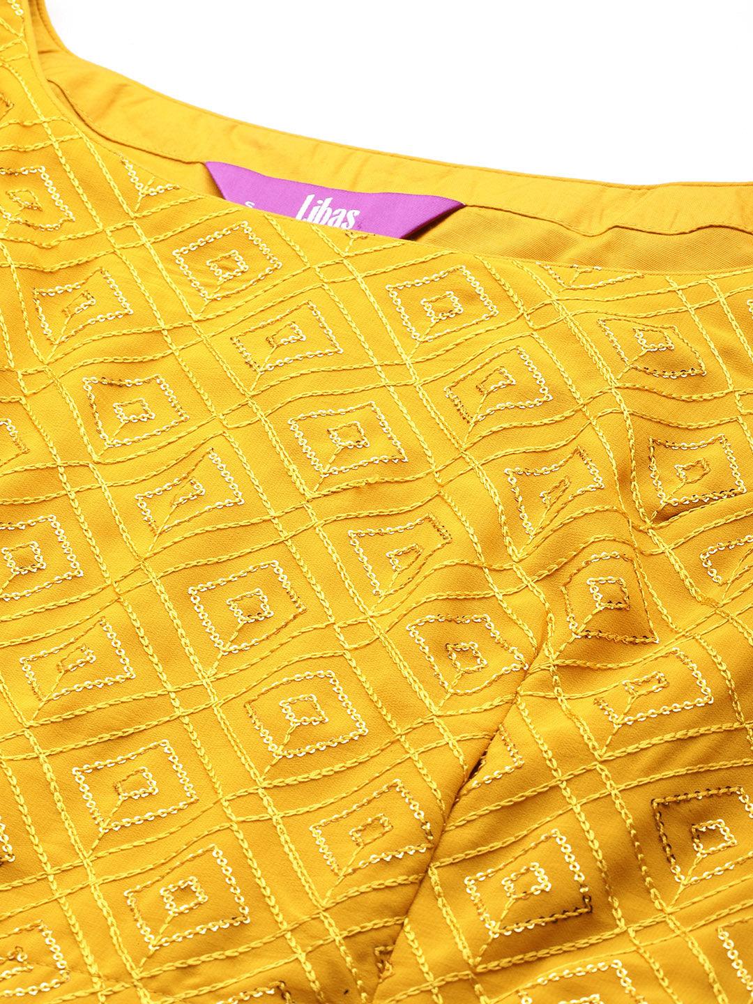 Mustard Embroidered Georgette Lehenga - ShopLibas