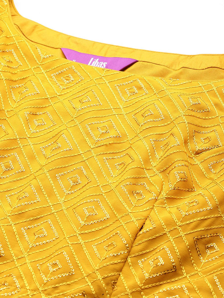 Mustard Embroidered Georgette Lehenga - ShopLibas