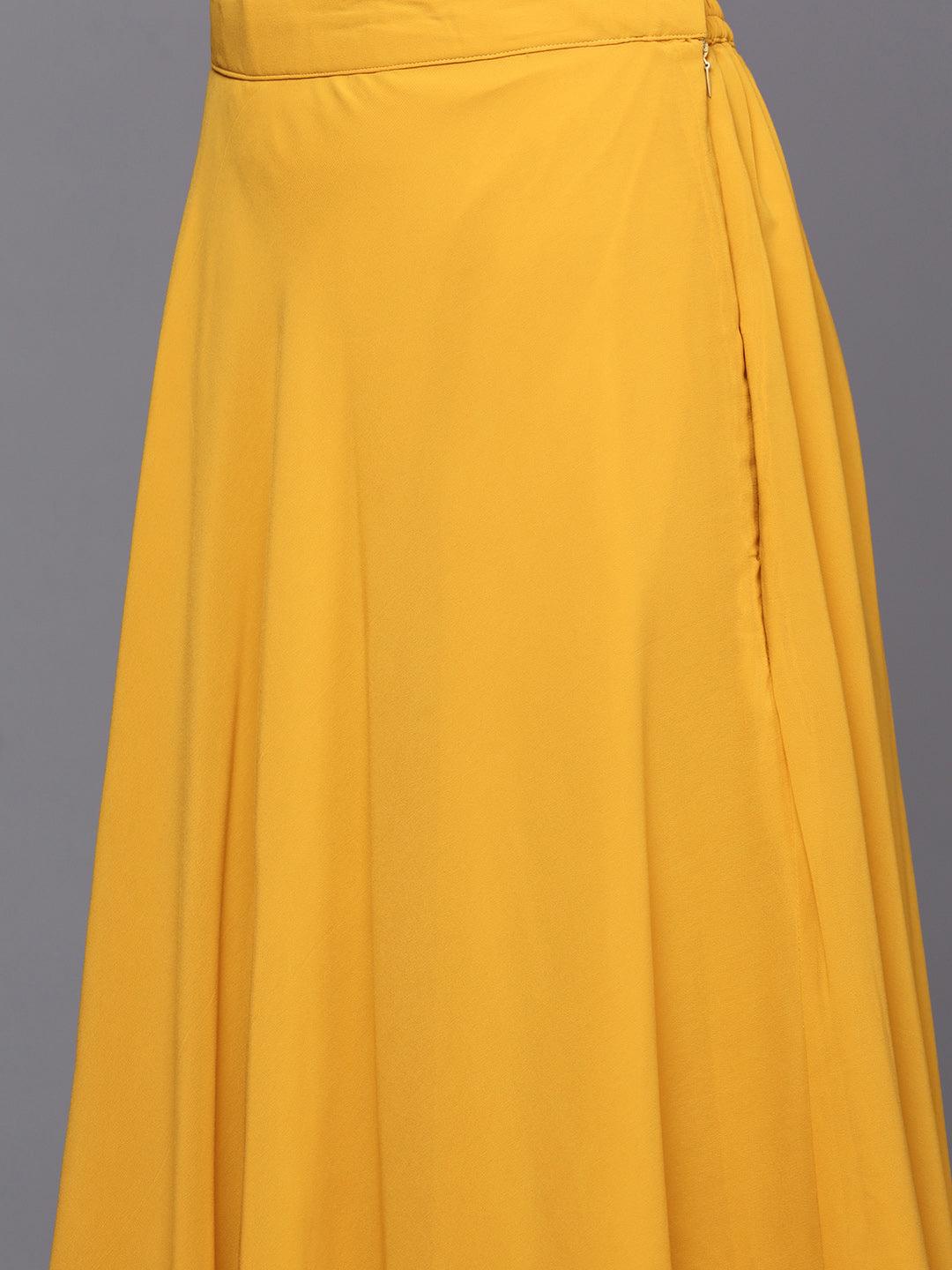 Mustard Embroidered Georgette Lehenga - ShopLibas