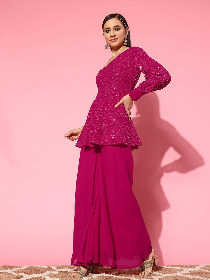 Pink Embellished Georgette Co-Ords