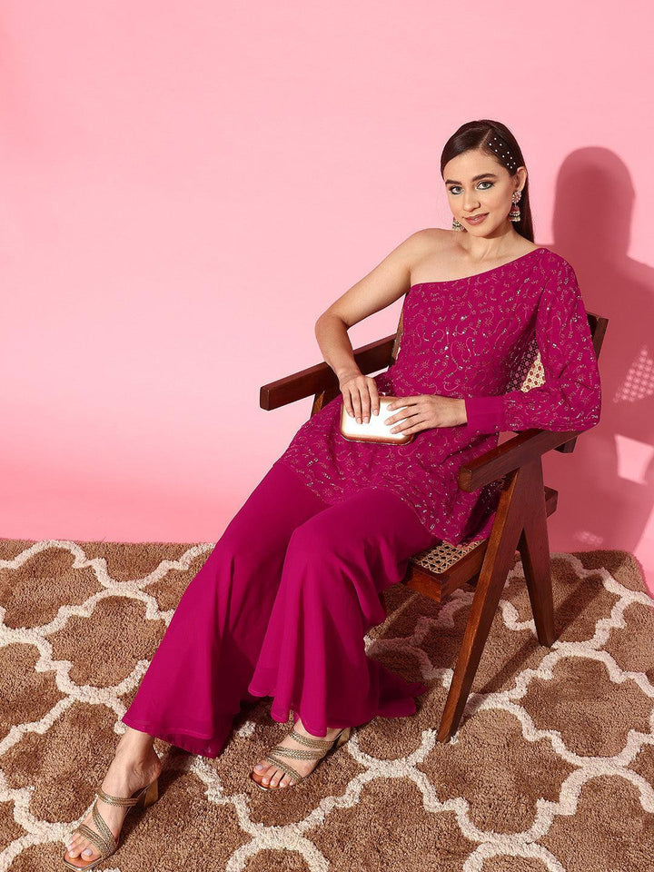 Pink Embellished Georgette Co-Ords
