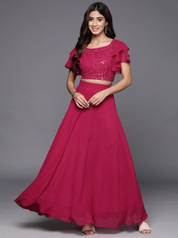 Pink Embroidered Georgette Lehenga Set