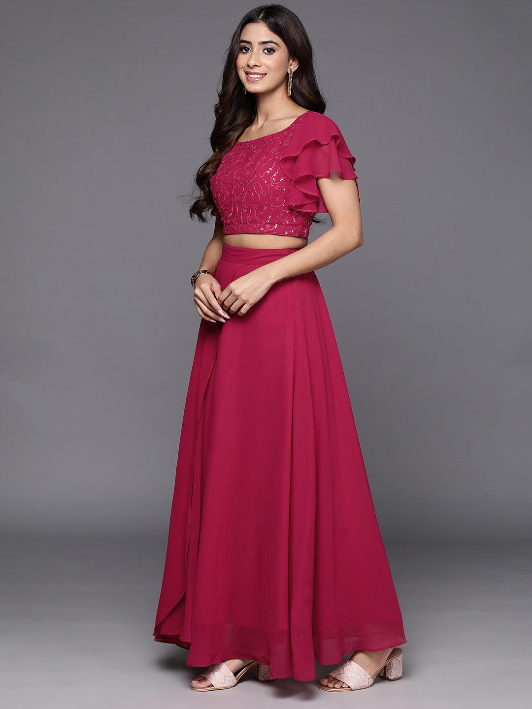 Pink Embroidered Georgette Lehenga Set - ShopLibas 