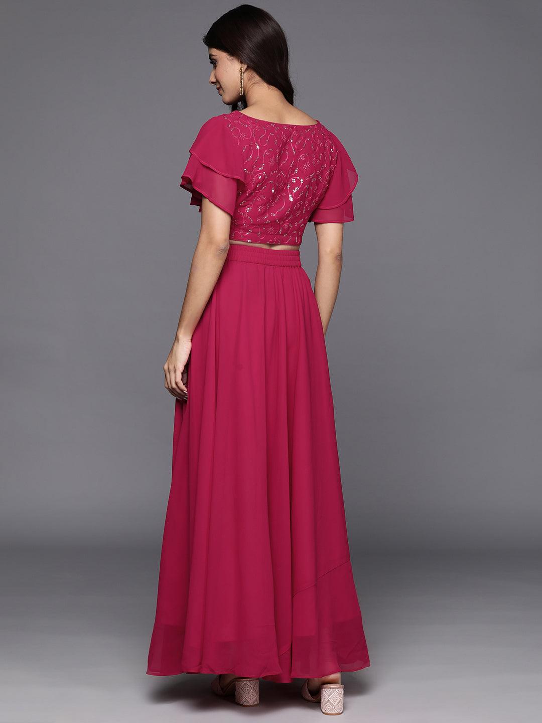 Pink Embroidered Georgette Lehenga Set - ShopLibas 