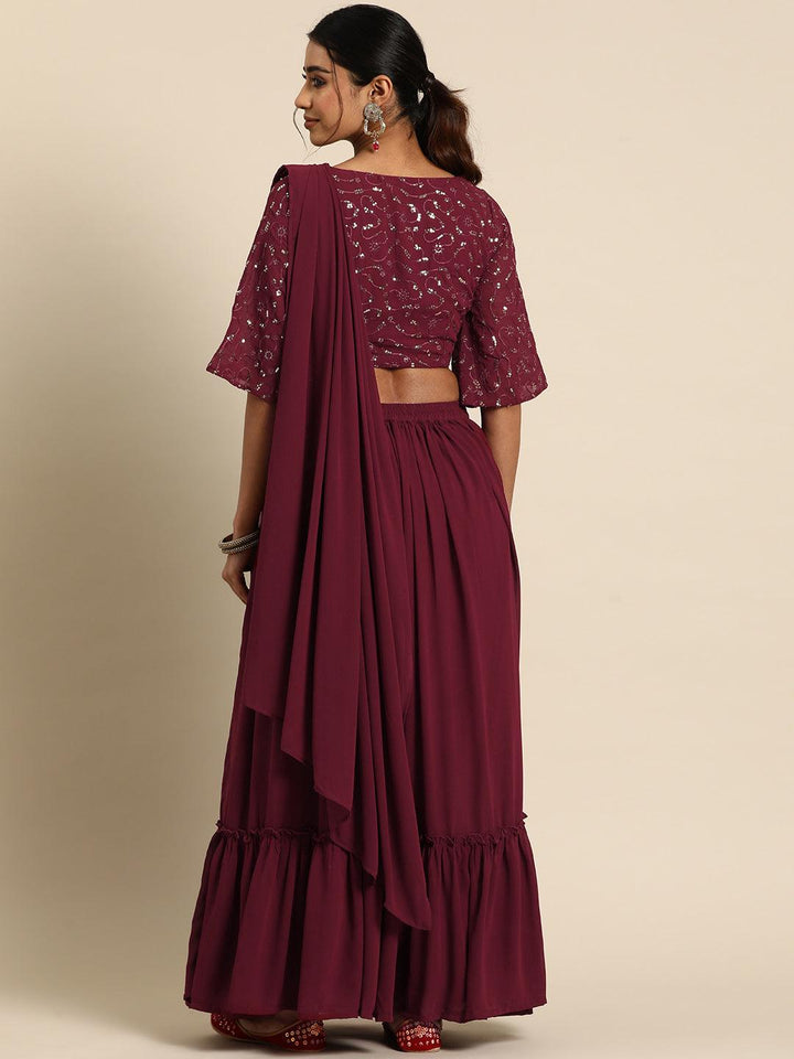 Maroon Embroidered Georgette Saree - ShopLibas