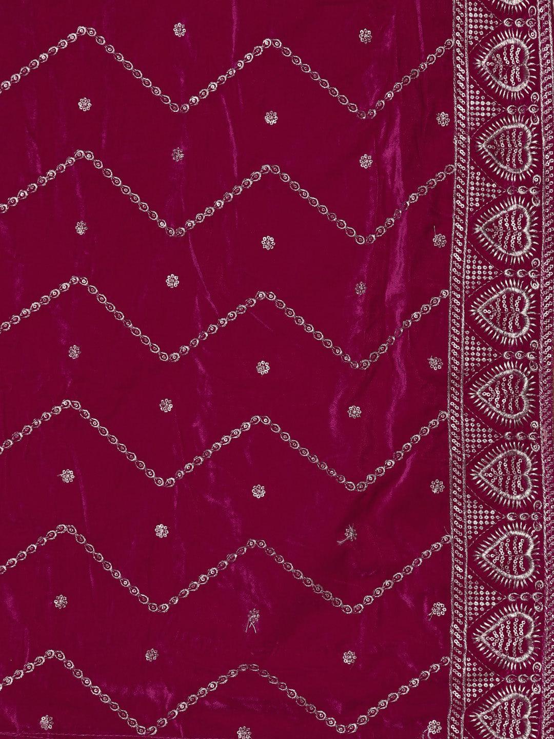 Pink Yoke Design Velvet Straight Kurta With Trousers & Dupatta - ShopLibas 