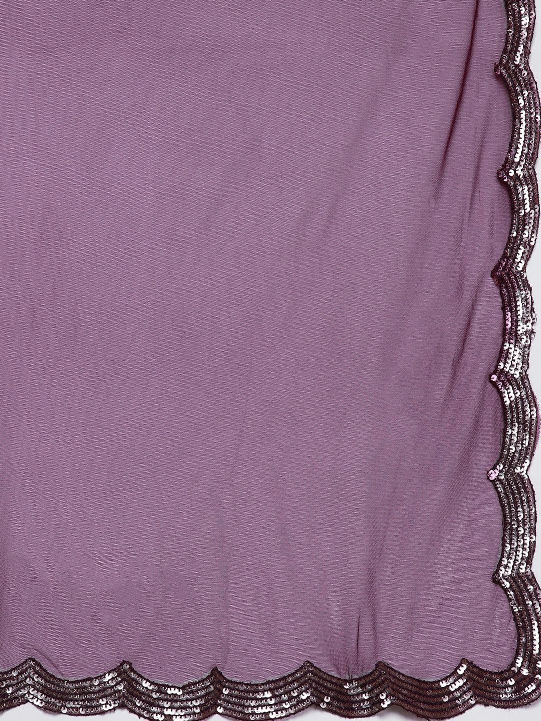 Wine Embroidered Velvet A-Line Kurta With Trousers & Dupatta - ShopLibas 