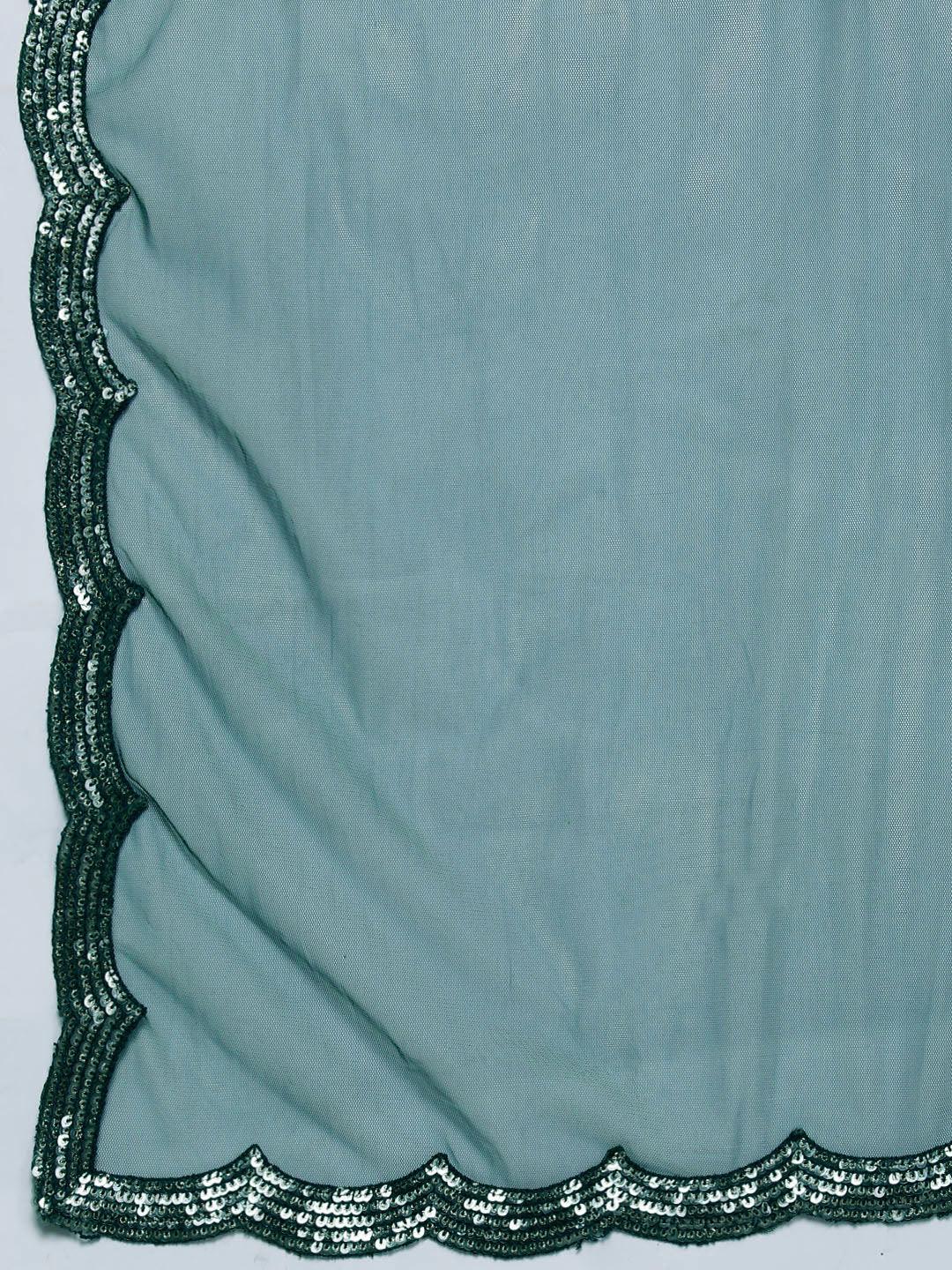 Green Embroidered Velvet A-Line Kurta With Trousers & Dupatta - ShopLibas 