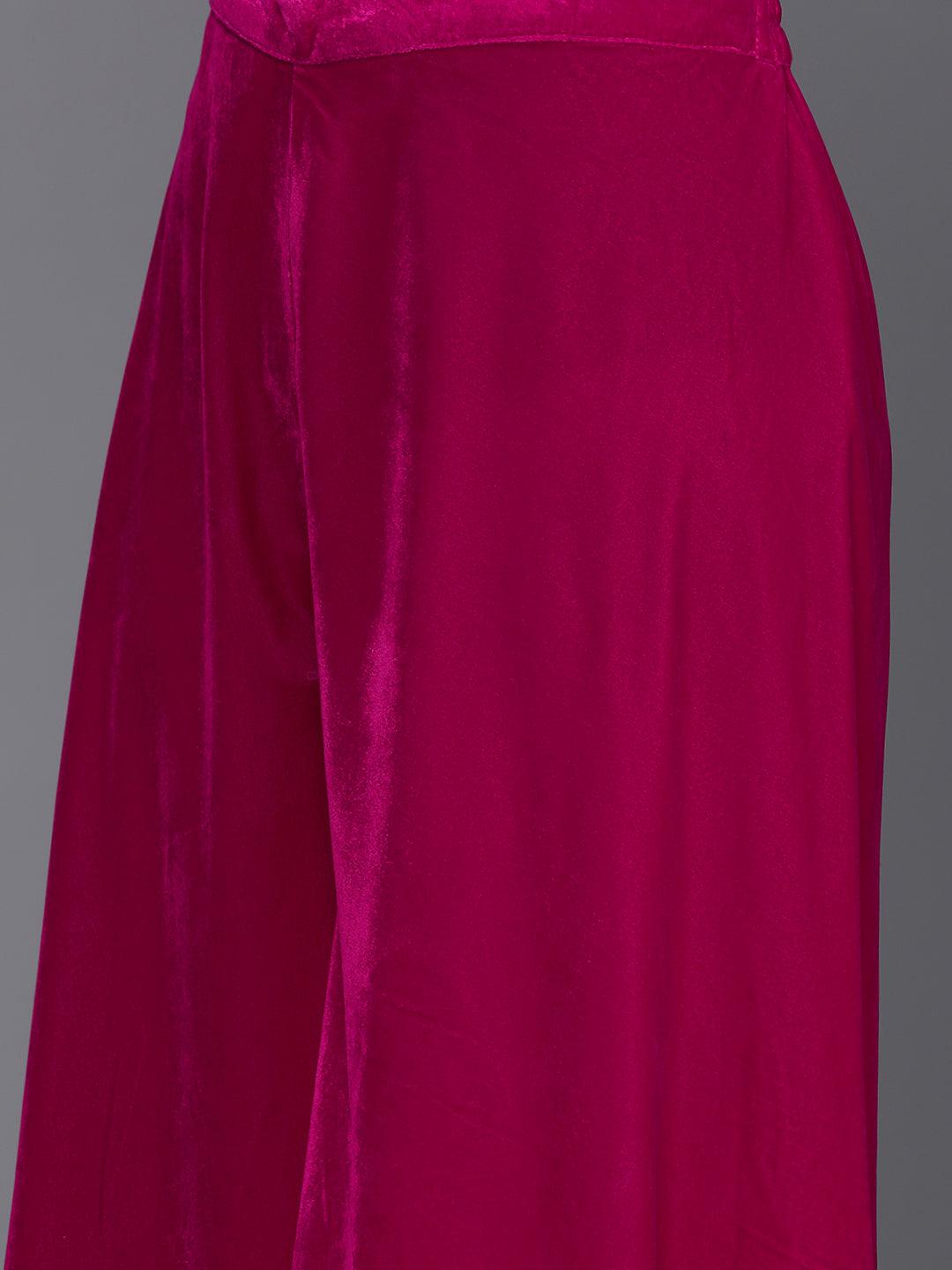 Pink Solid Velvet Top With Palazzos - ShopLibas