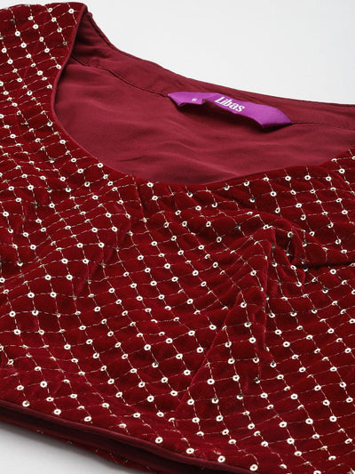 Maroon Embellished Polyester Top With Palazzos - ShopLibas
