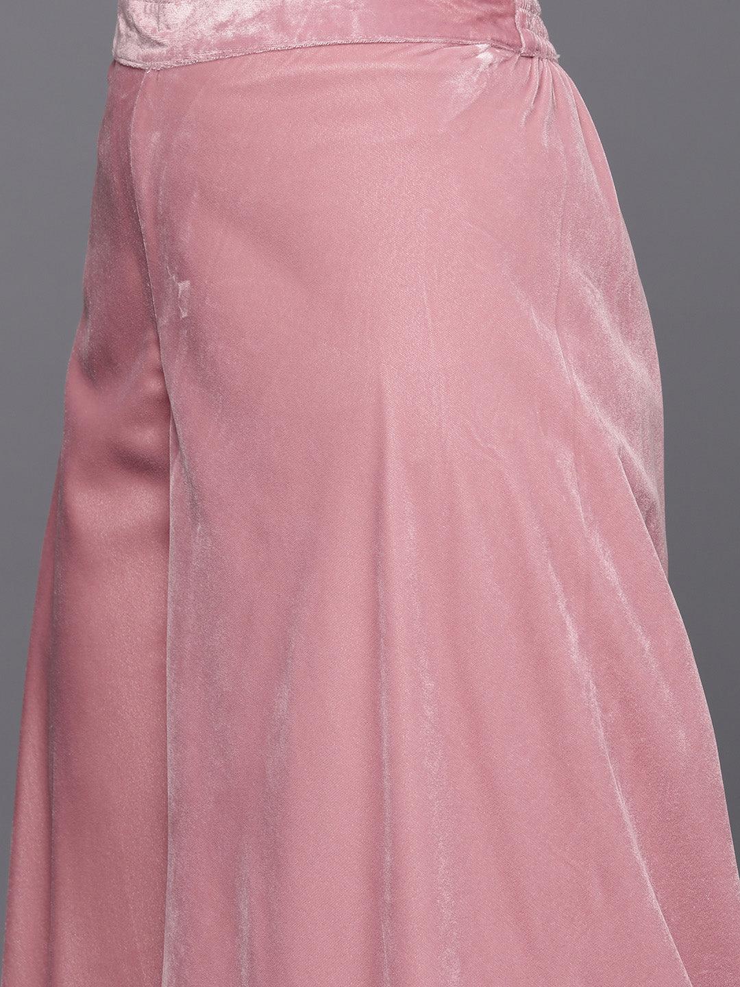 Pink Embellished Polyester Top With Palazzos - ShopLibas