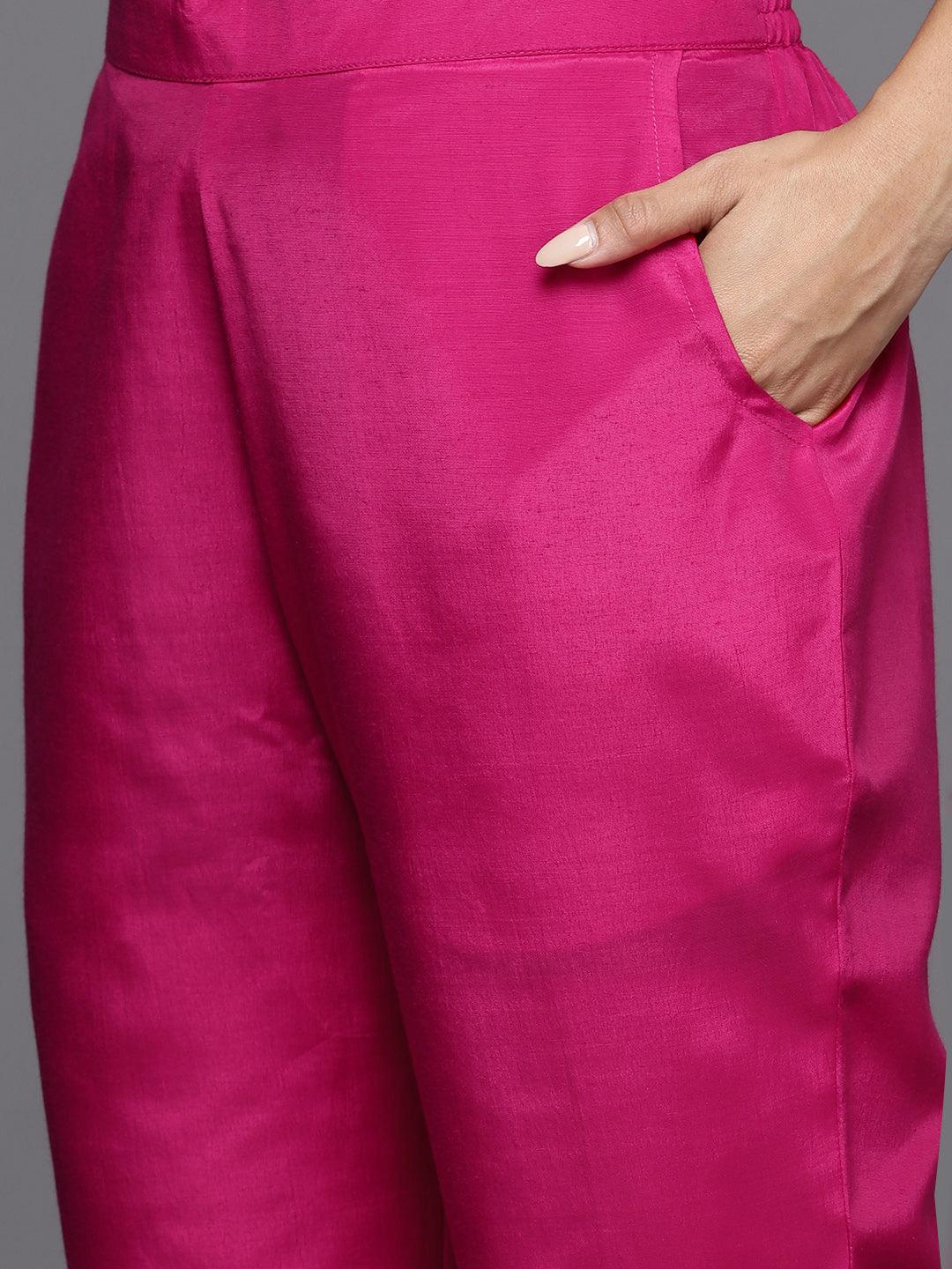 Pink Embroidered Georgette Anarkali Kurta With Trousers & Dupatta - ShopLibas